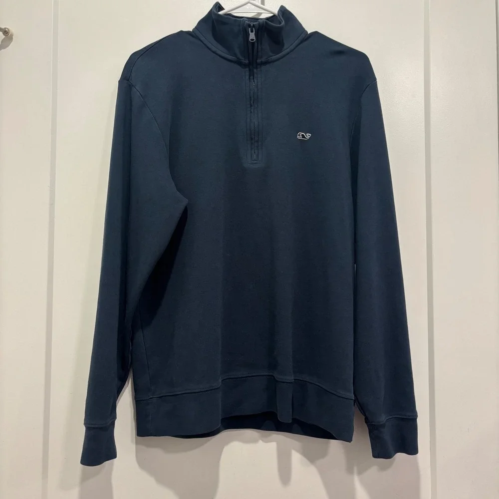Vineyard Vines Mens Small Navy Blue 100% Cotton Quarter Zip Pullover Sweater S